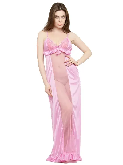 Deep Neck Satin Maxi Night Dress