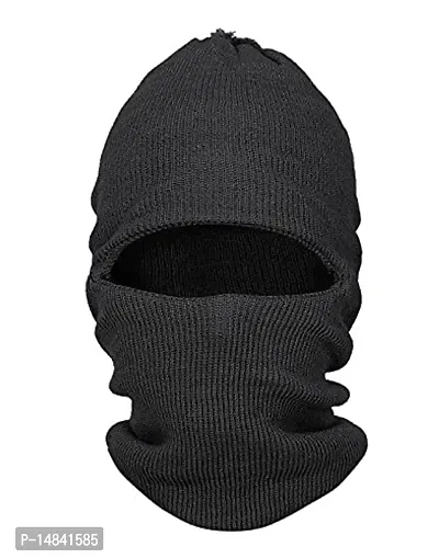 JUBINATION Monkey Cap Men  Women Winter Warm Arco Wool Blend Knit Solid Monkey Cap with Neck Cover for Cold Weather, Super Warm Cosy, Windproof (Black)-thumb0