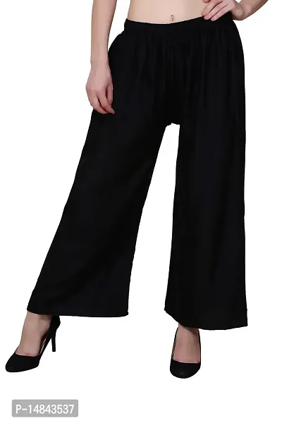 JUBINATION Palazzo Pant Women's Ethnic Rayon Coton Colour Black Plain Casual Wear Stylish Palazzo Pant Size XL-thumb0