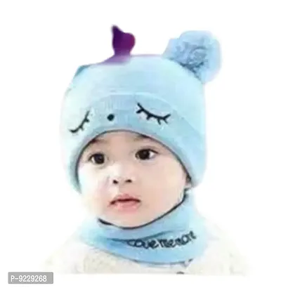 Classy Woolen Printed Cap with Neck Warmer for Kids Unisex
