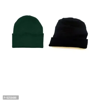 Unisex School Winter Woollen Cap ( pack of two) black and green