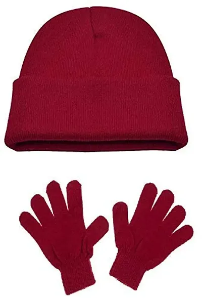 Jubination Baby Girls|Baby Boys kids Combo of School Winter Woollen Cap/Skull Cap and Gloves Set Soft Knit for Winter (Pack of - 2)