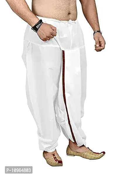 Jubination Men's Dhoti pant 100% Cotton  Stitched Dhoti pant colour White, size Free Size Ready to Wear | Stitched | Pant Style-thumb0