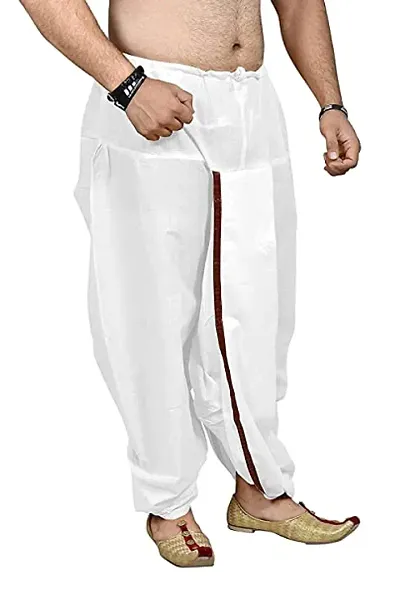 Jubination Men's Dhoti pant 100% Cotton  Stitched Dhoti pant colour White, size Free Size Ready to Wear | Stitched | Pant Style