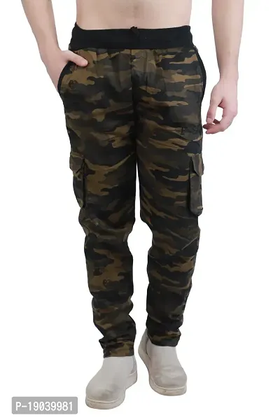 Jubination Man Army Print Camouflage Printed Slim Fit Flat-Front Joggers free size