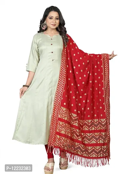 Alluring Beige Self Design Cotton Blend Kurta with Dupatta For Women-thumb0