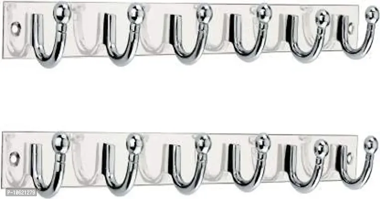 Stainless Steel Round C Wall Door Hook Premium Classic 6 Pin Cloth Hanger-  Pack  Of 2-thumb0