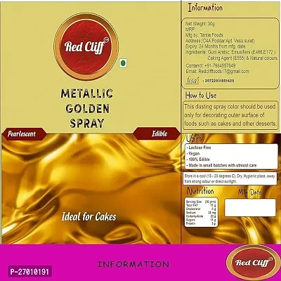 Red Cliff Premium Edible Metallic Colour Spray 30g | Cake Decorating Spray Colour for Cakes, Cookies, Cupcakes Or Any Consumable for A Dazzling Effect (Golden)-thumb4