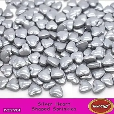 RED CLIFF Edible Silver Heart Shape Sprinkles | Combo Pack Of 2 | Hearts Sweet Candy Topping for Cake Decor | Cake Decoration and Garnishing | (Silver Heart Sprinkles | 100gx2 |)-thumb3