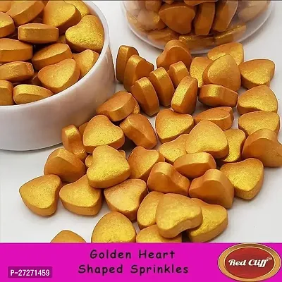 RED CLIFF Edible Golden Heart Shape Sprinkles | Hearts Sweet Candy Topping for Cake Decor | Cake Decoration and Garnishing | (Golden Heart Sprinkles | 100g |)-thumb3