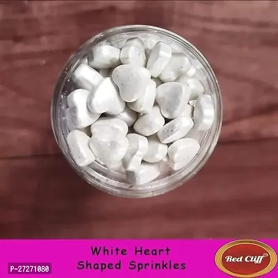 RED CLIFF Edible White Heart Shape Sprinkles | Hearts Sweet Candy Topping for Cake Decor | Cake Decoration and Garnishing | (White Heart Sprinkles | 100g |)-thumb2