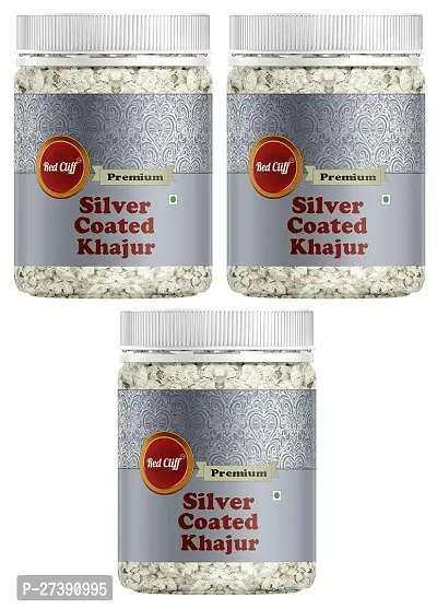 RED CLIFF Premium Silver Coated Khajoor (Dates) | Combo Pack Of 3 | Mouth Freshener | (Silver Coated Dates | 200gx3 |)-thumb0