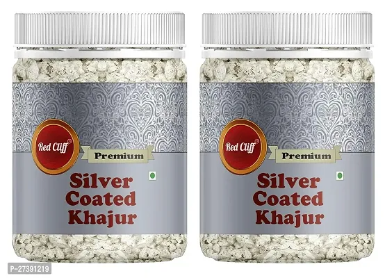 RED CLIFF Premium Silver Coated Khajoor (Dates) | Combo Pack Of 2 | Mouth Freshener | (Silver Coated Dates | 250gx2 ||)-thumb0