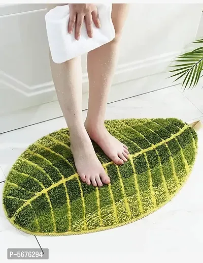 Super Soft Shaggy Banana Leaf Shape Door Mat for Office / Bedroom / Hall Room / Home (Green_Polyster_60L x 120W x 1H cm)