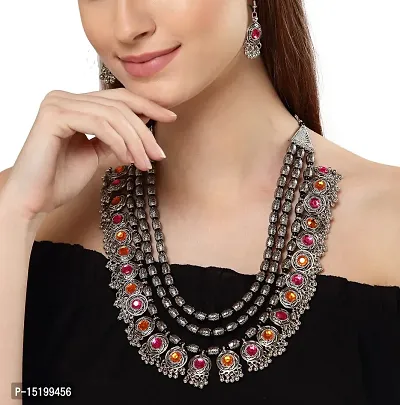 Stunning heavy look light in weight Chain Necklace Jewellery set haar with beads and stone work-thumb0