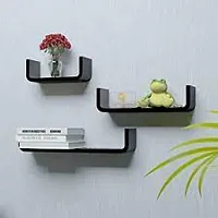 Engineered Wood Glossy Wall Mount Floating Hanging Shelf for Room Wall and Home Decor Items and Storage Organizer (Standard, Black) , Set of 3-thumb2