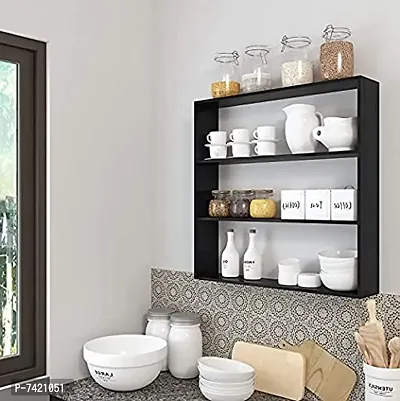 BLACK Shelf Organizer -4 Tier Storage Shelf with Adjustable Wall Mounted Shelf Rack, USE for Bathroom,Bedroom, Kitchen Rack, Living Room Wooden, MDF (Medium Density Fiber) Wall Shelf-thumb0