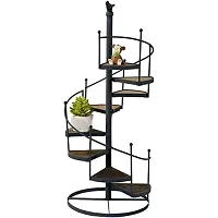 Iron and Wooden Spiral Stair Shape Flower Pot Planter Stand for Indoor and Outdoor Plant Stand 2 FT (BLACK)-thumb1