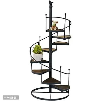 Iron and Wooden Spiral Stair Shape Flower Pot Planter Stand for Indoor and Outdoor Plant Stand 2 FT (BLACK)-thumb2