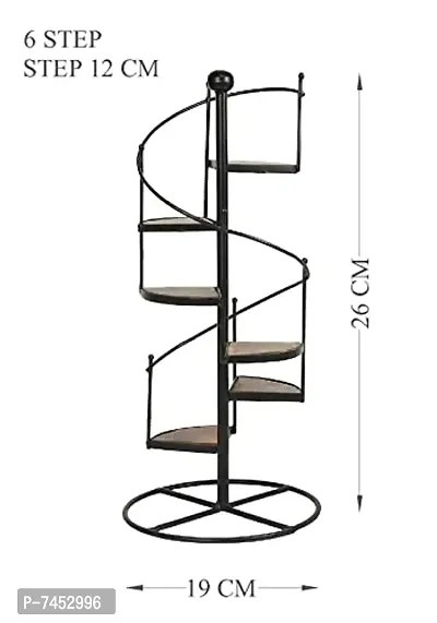 Iron and Wooden Spiral Stair Shape Flower Pot Planter Stand for Indoor and Outdoor Plant Stand 2 FT (BLACK)-thumb3