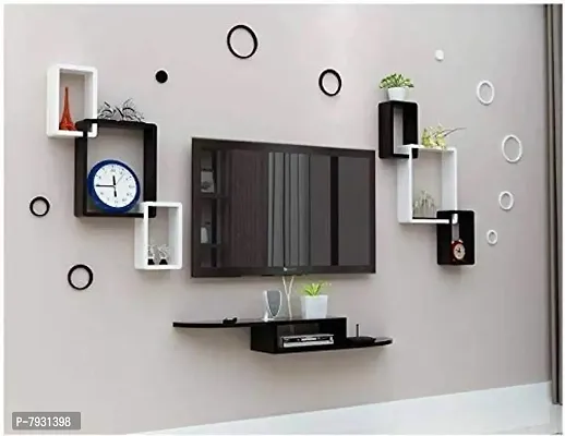 Wall Decoration Intersecting Floating Shelves Set of 6 black white with settop box