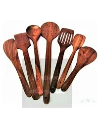 Wooden Kitchen Set of 7 Brown Kitchen Tool Set  (Brown, Cooking Spoon)-thumb1