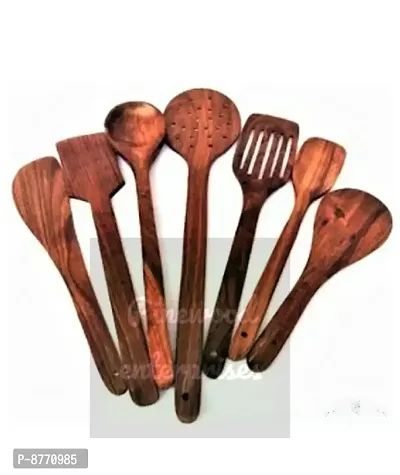 Wooden Kitchen Set of 7 Brown Kitchen Tool Set  (Brown, Cooking Spoon)-thumb2