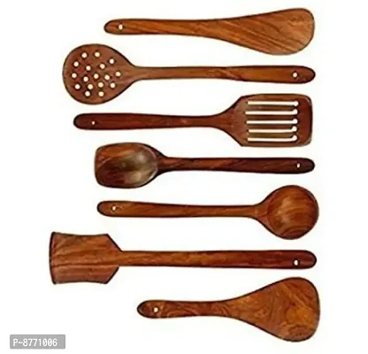 Wooden Kitchen Set of 7 Brown Kitchen Tool Set  (Brown, Cooking Spoon)