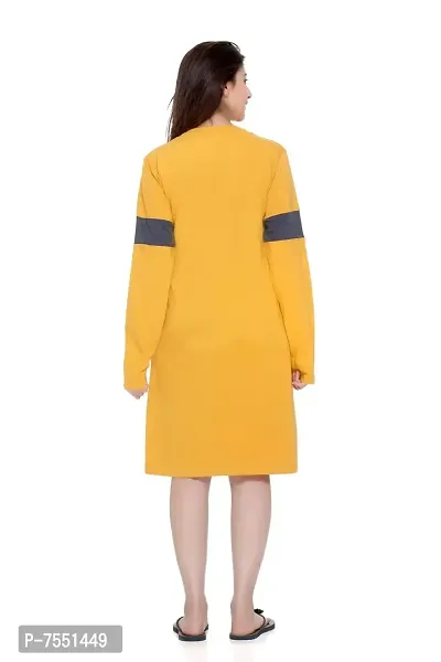 PLUSH Women's Cotton T-Shirt Knee Length Dress/Girls Bodycon Striped Midi Dress (XXL-MST) Mustard-thumb4