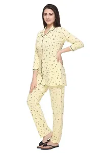 Stylish Yellow Cotton Blend Printed Night Suit Set For Women-thumb2