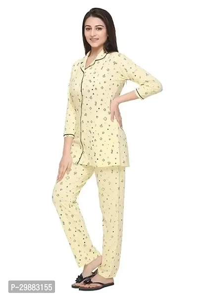 Stylish Yellow Cotton Blend Printed Night Suit Set For Women-thumb3