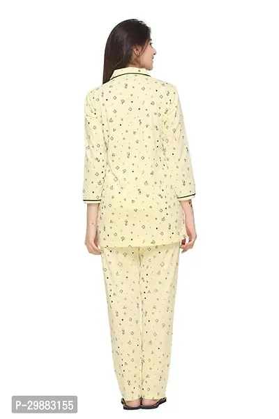 Stylish Yellow Cotton Blend Printed Night Suit Set For Women-thumb5