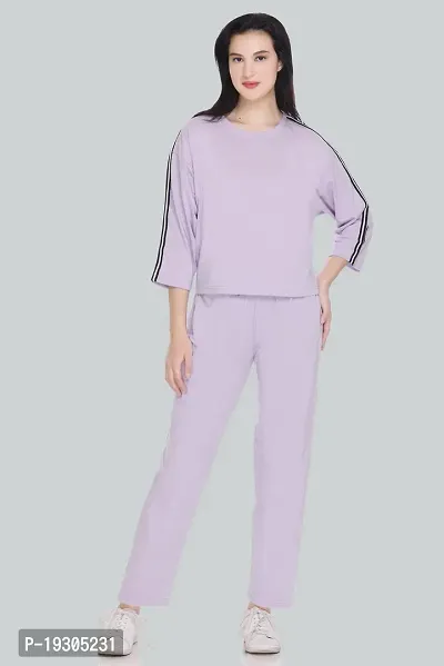 Elite Purple Cotton Blend Long Tracksuit For Women