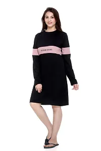 PLUSH Women's Cotton T-Shirt Knee Length Dress/Girls Bodycon Striped Midi Dress (XXL-BL) Black-thumb3