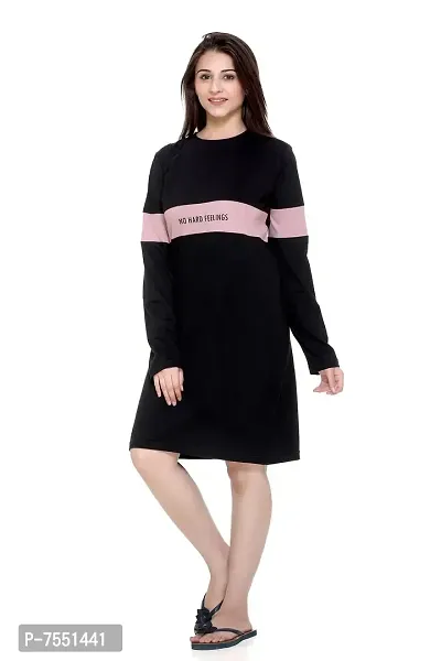 PLUSH Women's Cotton T-Shirt Knee Length Dress/Girls Bodycon Striped Midi Dress (XXL-BL) Black-thumb4