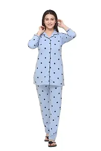 Stylish Navy Blue Cotton Blend Printed Night Suit Set For Women-thumb2