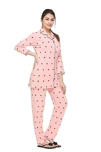 Stylish Peach Cotton Blend Printed Night Suit Set For Women-thumb2