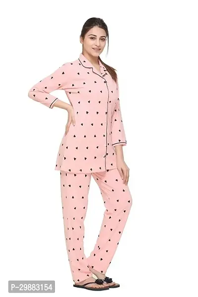 Stylish Peach Cotton Blend Printed Night Suit Set For Women-thumb3