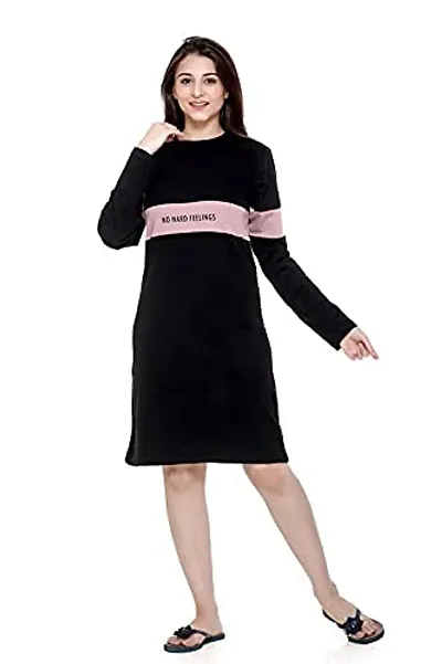 PLUSH Women's T-Shirt Knee Length Dress/Girls Bodycon Striped Midi Dress (XXL-BL)