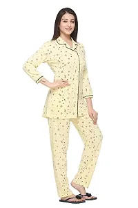 Stylish Yellow Cotton Blend Printed Night Suit Set For Women-thumb1