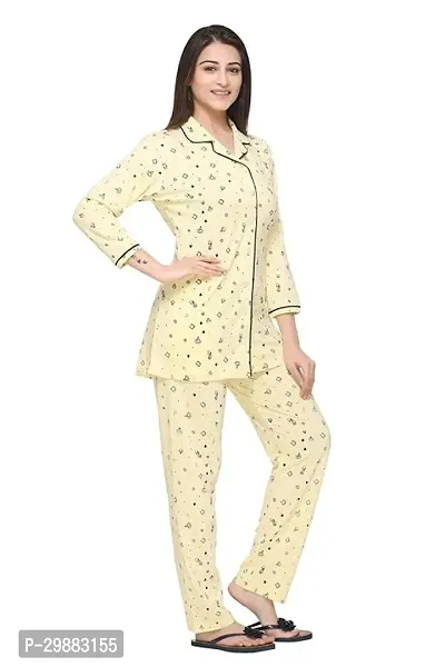 Stylish Yellow Cotton Blend Printed Night Suit Set For Women-thumb2