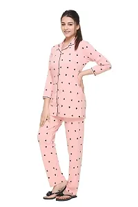 Stylish Peach Cotton Blend Printed Night Suit Set For Women-thumb1