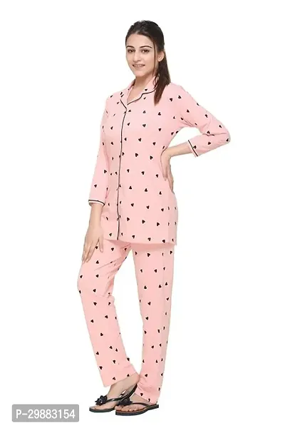 Stylish Peach Cotton Blend Printed Night Suit Set For Women-thumb2