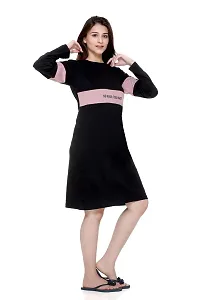 PLUSH Women's Cotton T-Shirt Knee Length Dress/Girls Bodycon Striped Midi Dress (XXL-BL) Black-thumb4