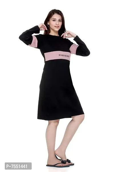 PLUSH Women's Cotton T-Shirt Knee Length Dress/Girls Bodycon Striped Midi Dress (XXL-BL) Black-thumb5