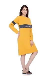 PLUSH Women's Cotton T-Shirt Knee Length Dress/Girls Bodycon Striped Midi Dress (XXL-MST) Mustard-thumb1