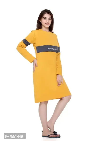 PLUSH Women's Cotton T-Shirt Knee Length Dress/Girls Bodycon Striped Midi Dress (XXL-MST) Mustard-thumb2