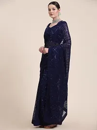 Stylish Pure Georgette Royal Blue Sequinned Saree with Blouse piece-thumb1