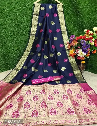 Navy Blue Banarasi Art Silk Multi Meenakari Jari Woven Saree with Contrast designer blouse