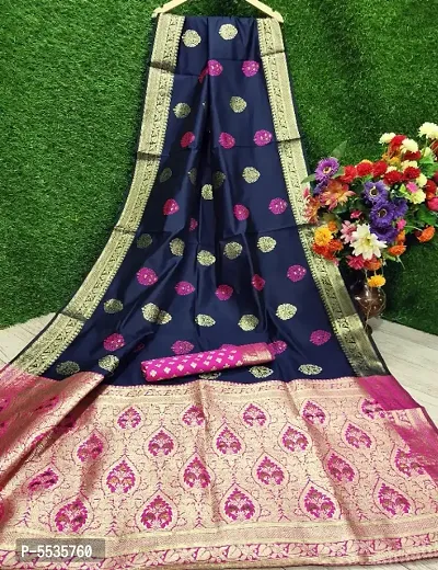 Navy Blue Banarasi Art Silk Multi Meenakari Jari Woven Saree with Contrast designer blouse-thumb0